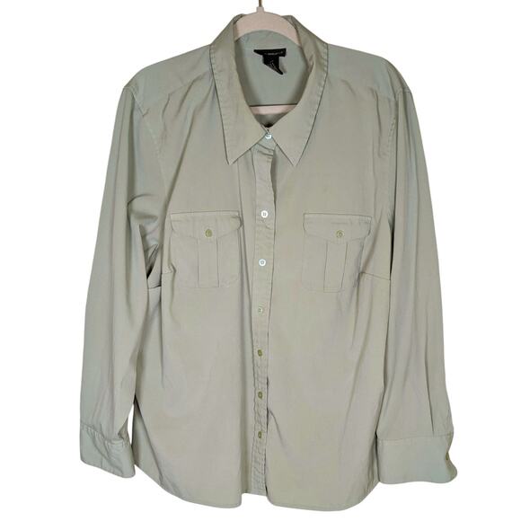 Lane Bryant Size 22/24 Sage Green Button Down Long Sleeve Blouse Top Quick Dry - Picture 1 of 7